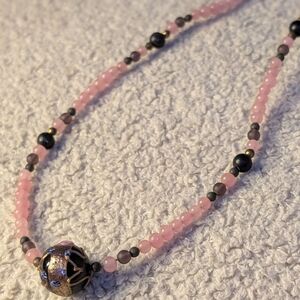 Elegant Pink and Black Beaded Necklace
